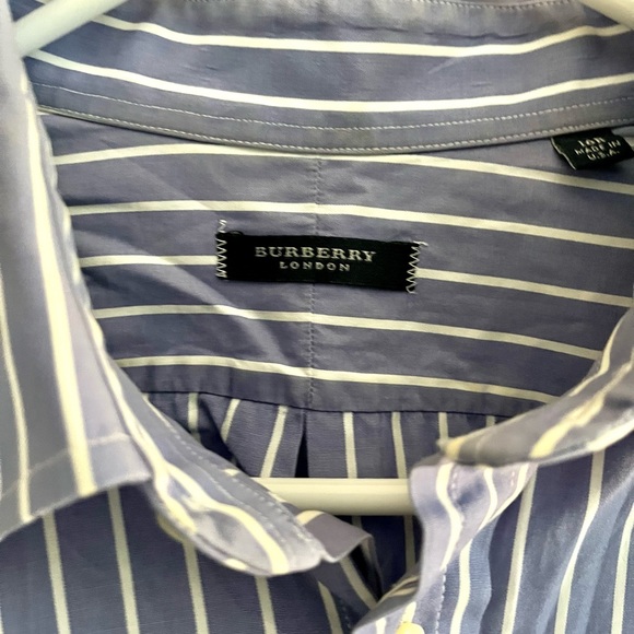 Men’s Burberry London Blue Striped Button-Down Dress Shirt size 16R / Large - Picture 2 of 7